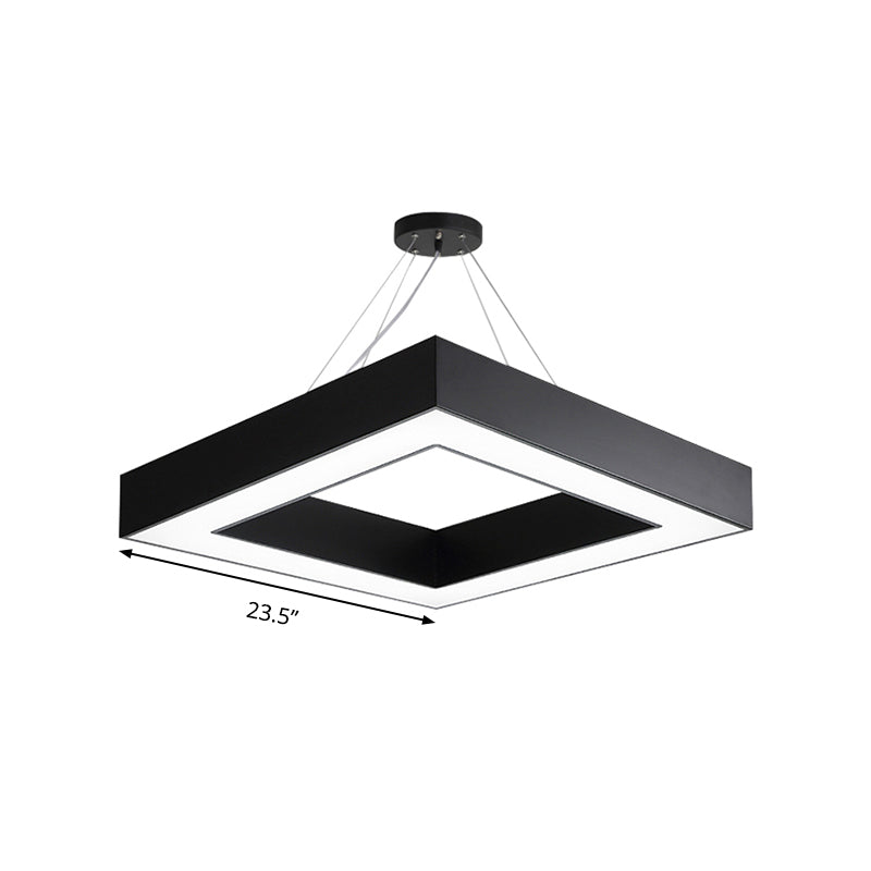 Square Metal Pendant Lighting Modern Led Black Hanging Lamp Kit in White/Warm Light for Office, 23.5"/31.5" Wide Clearhalo 'Ceiling Lights' 'Modern Pendants' 'Modern' 'Pendant Lights' 'Pendants' Lighting' 174473