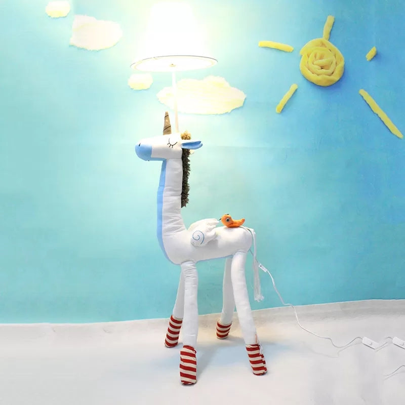 Cartoon Long Neck Animal Floor Light 1 Light Fabric Floor Lamp for Living Room Kindergarten White Clearhalo 'Floor Lamps' 'Lamps' Lighting' 17453