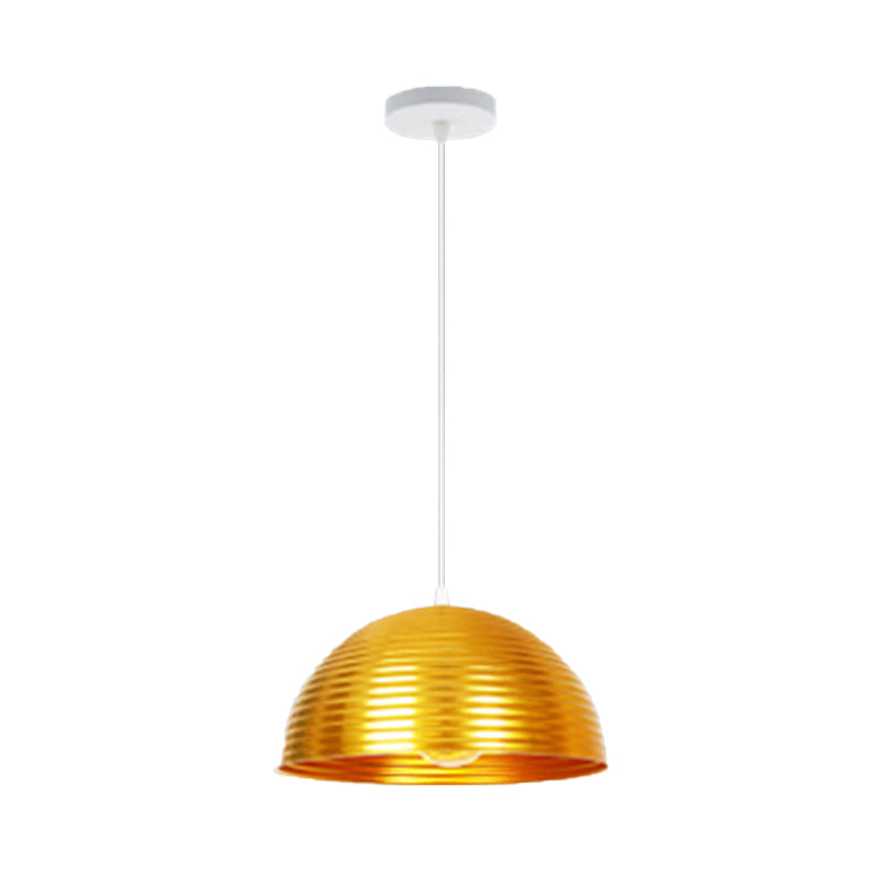 Dome Shade Pendant Light with Ruffle Contemporary Metal Single Head Red/Yellow/Blue Pendant Light, 12"/16"/19.5" Wide Clearhalo 'Ceiling Lights' 'Modern Pendants' 'Modern' 'Pendant Lights' 'Pendants' Lighting' 174540