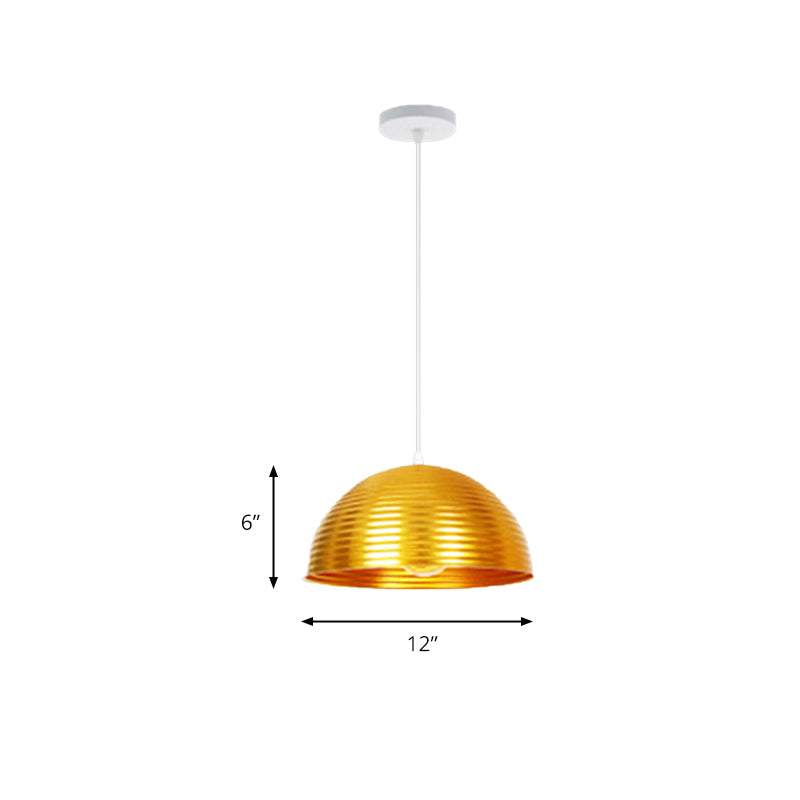 Dome Shade Pendant Light with Ruffle Contemporary Metal Single Head Red/Yellow/Blue Pendant Light, 12"/16"/19.5" Wide Clearhalo 'Ceiling Lights' 'Modern Pendants' 'Modern' 'Pendant Lights' 'Pendants' Lighting' 174541