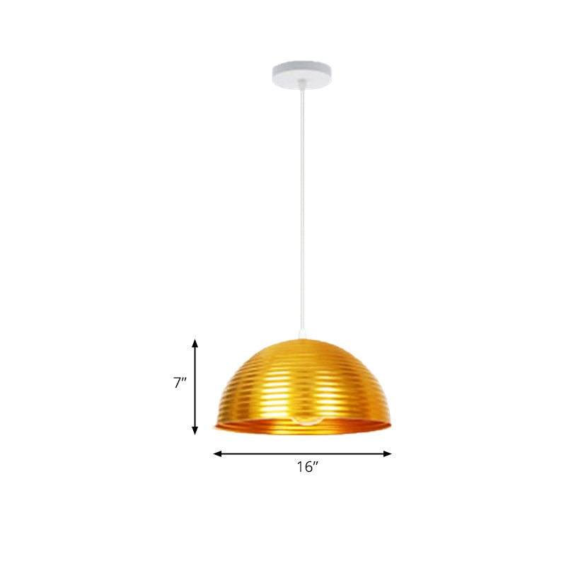 Dome Shade Pendant Light with Ruffle Contemporary Metal Single Head Red/Yellow/Blue Pendant Light, 12"/16"/19.5" Wide Clearhalo 'Ceiling Lights' 'Modern Pendants' 'Modern' 'Pendant Lights' 'Pendants' Lighting' 174542