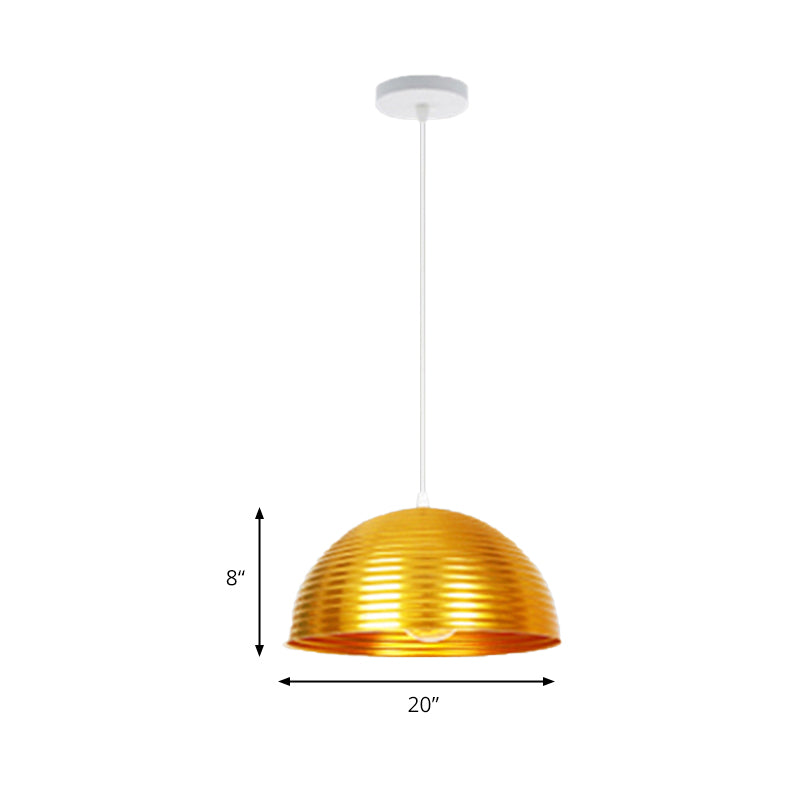 Dome Shade Pendant Light with Ruffle Contemporary Metal Single Head Red/Yellow/Blue Pendant Light, 12"/16"/19.5" Wide Clearhalo 'Ceiling Lights' 'Modern Pendants' 'Modern' 'Pendant Lights' 'Pendants' Lighting' 174543