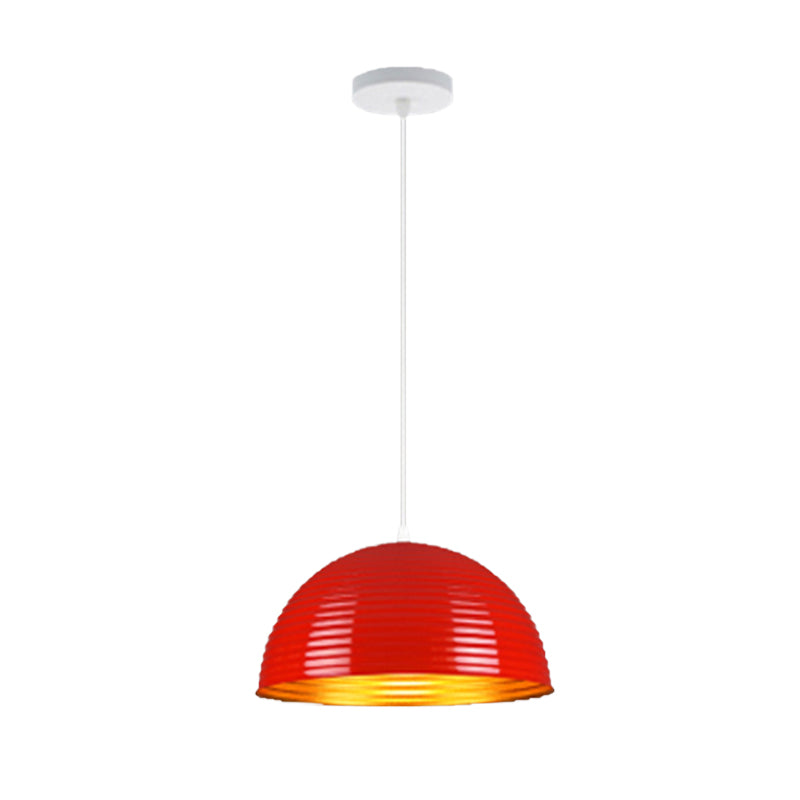 Dome Shade Pendant Light with Ruffle Contemporary Metal Single Head Red/Yellow/Blue Pendant Light, 12"/16"/19.5" Wide Clearhalo 'Ceiling Lights' 'Modern Pendants' 'Modern' 'Pendant Lights' 'Pendants' Lighting' 174546