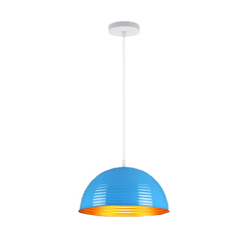 Dome Shade Pendant Light with Ruffle Contemporary Metal Single Head Red/Yellow/Blue Pendant Light, 12"/16"/19.5" Wide Clearhalo 'Ceiling Lights' 'Modern Pendants' 'Modern' 'Pendant Lights' 'Pendants' Lighting' 174552