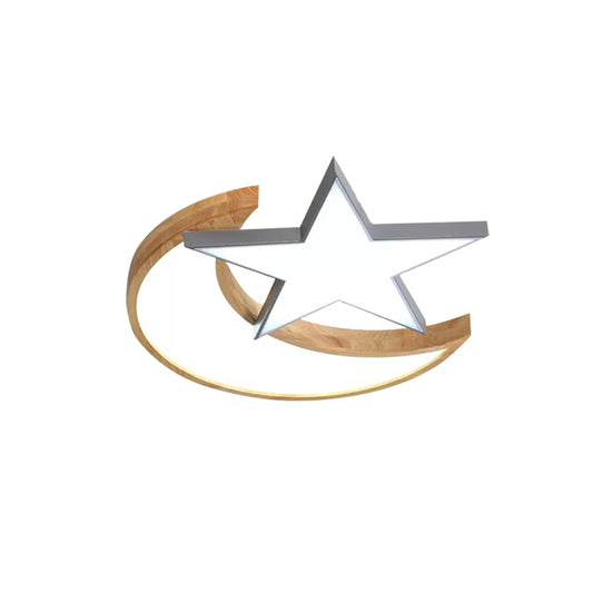 Wood Star Moon Ceiling Mount Light Nordic Style Ceiling Lamp for Nursing Room Bedroom Clearhalo 'Ceiling Lights' 'Close To Ceiling Lights' 'Close to ceiling' 'Flush mount' Lighting' 174555