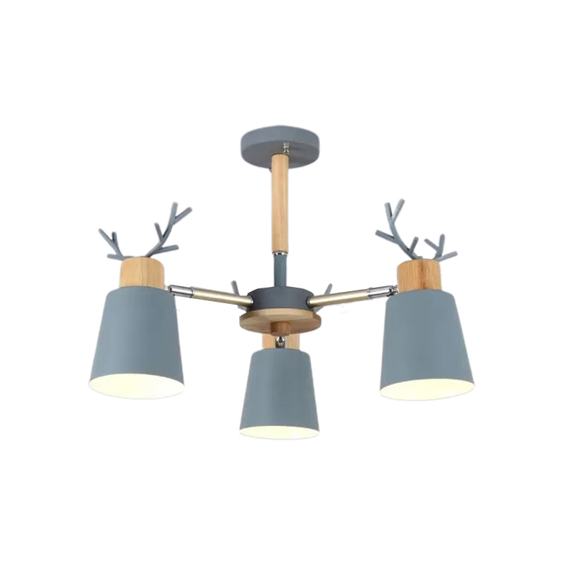 Nordic Bucket Semi Ceiling Mount Light Metal Wood Ceiling Lamp in Green for Living Room Clearhalo 'Ceiling Lights' 'Chandeliers' Lighting' options 174589