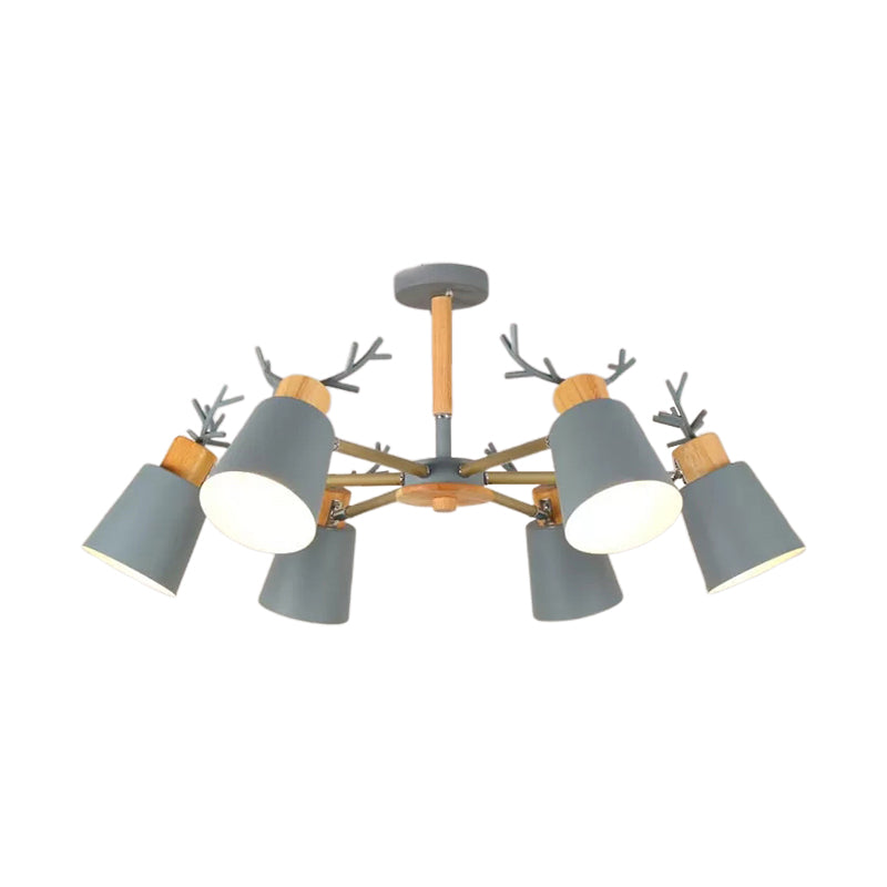 Nordic Bucket Semi Ceiling Mount Light Metal Wood Ceiling Lamp in Green for Living Room Clearhalo 'Ceiling Lights' 'Chandeliers' Lighting' options 174593