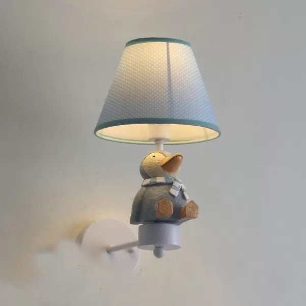 Lovely Animal Wall Light with Tapered Shade Wood 1 Head Sconce Light for Hallway Foyer Blue Penguin Clearhalo 'Wall Lamps & Sconces' 'Wall Lights' Lighting' 17460