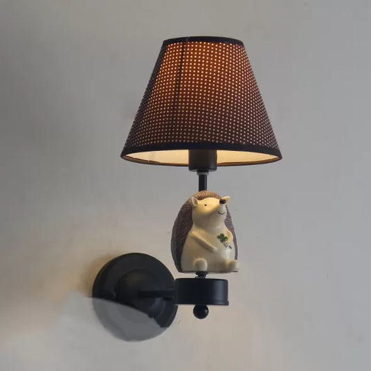 Lovely Animal Wall Light with Tapered Shade Wood 1 Head Sconce Light for Hallway Foyer Brown Hedgehog Clearhalo 'Wall Lamps & Sconces' 'Wall Lights' Lighting' 17463