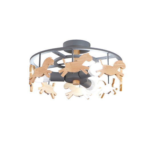 Nordic Style Semi Flush Ceiling Light Merry-go-round 3 Lights Metal Ceiling Lamp for Living Room Clearhalo 'Ceiling Lights' 'Close To Ceiling Lights' 'Close to ceiling' 'Flush mount' Lighting' 174649