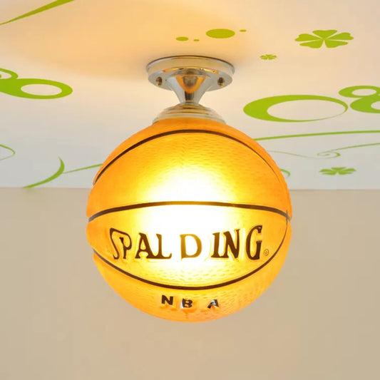 Brown Basketball Ceiling Mount Light One Head Sport Style Glass Ceiling Lamp for Boys Bedroom Brown Clearhalo 'Ceiling Lights' 'Close To Ceiling Lights' 'Close to ceiling' 'Flush mount' Lighting' 174660