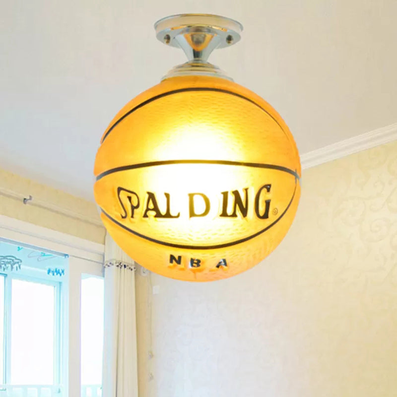 Brown Basketball Ceiling Mount Light One Head Sport Style Glass Ceiling Lamp for Boys Bedroom Clearhalo 'Ceiling Lights' 'Close To Ceiling Lights' 'Close to ceiling' 'Flush mount' Lighting' 174661