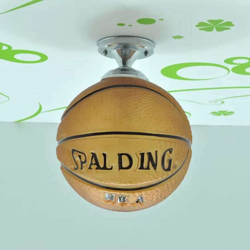 Brown Basketball Ceiling Mount Light One Head Sport Style Glass Ceiling Lamp for Boys Bedroom Clearhalo 'Ceiling Lights' 'Close To Ceiling Lights' 'Close to ceiling' 'Flush mount' Lighting' 174662