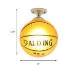 Brown Basketball Ceiling Mount Light One Head Sport Style Glass Ceiling Lamp for Boys Bedroom Clearhalo 'Ceiling Lights' 'Close To Ceiling Lights' 'Close to ceiling' 'Flush mount' Lighting' 174664