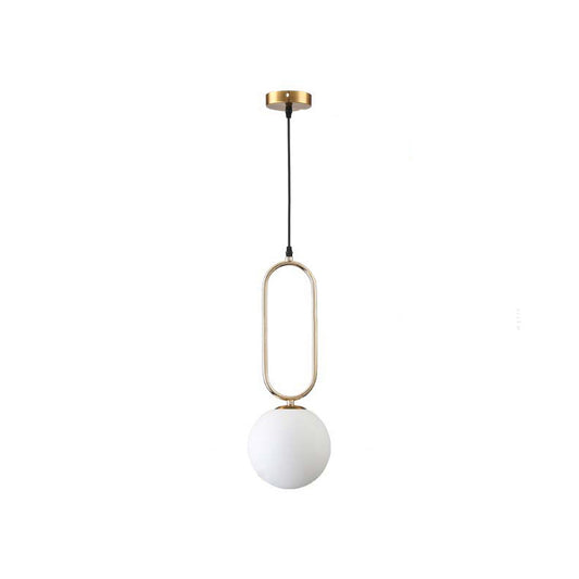 Contemporary Orb Shade Pendant Light Milk Glass 1 Head Living Room Hanging Fixture in Gold Finish Clearhalo 'Ceiling Lights' 'Glass shade' 'Glass' 'Modern Pendants' 'Modern' 'Pendant Lights' 'Pendants' Lighting' 174680