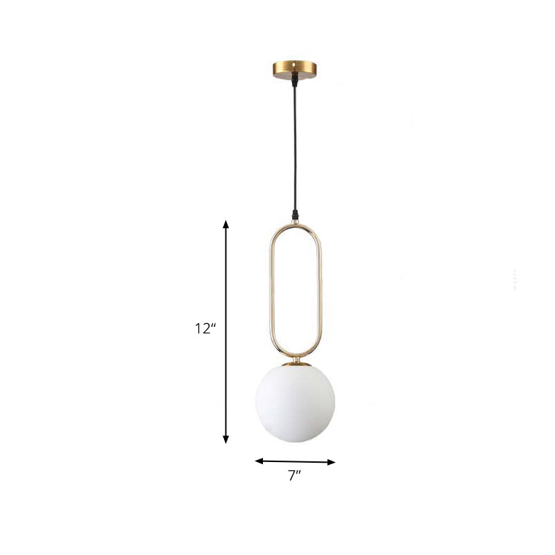 Contemporary Orb Shade Pendant Light Milk Glass 1 Head Living Room Hanging Fixture in Gold Finish Clearhalo 'Ceiling Lights' 'Glass shade' 'Glass' 'Modern Pendants' 'Modern' 'Pendant Lights' 'Pendants' Lighting' 174681