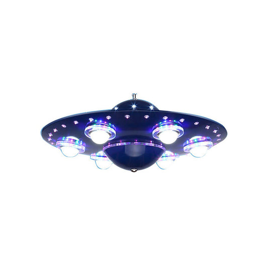 Modern Style Blue Chandelier UFO Six Lights Metal Pendant Lamp for Child Bedroom Clearhalo 'Ceiling Lights' 'Chandeliers' Lighting' options 174693
