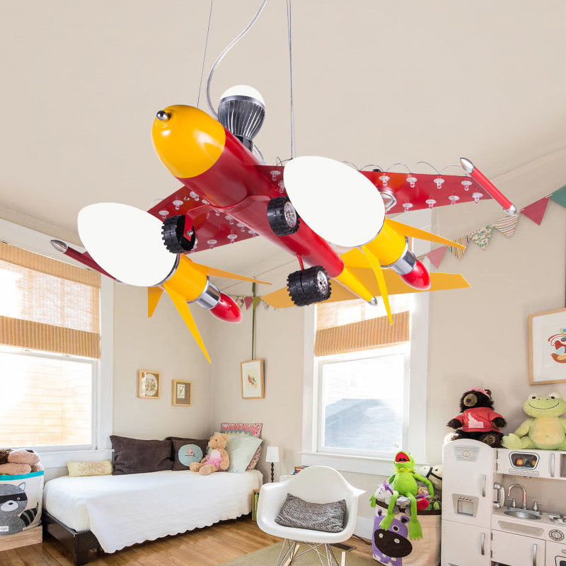 Plane Kid Bedroom Suspension Light Metal Three Lights Contemporary Chandelier in Red Clearhalo 'Ceiling Lights' 'Chandeliers' Lighting' options 174711