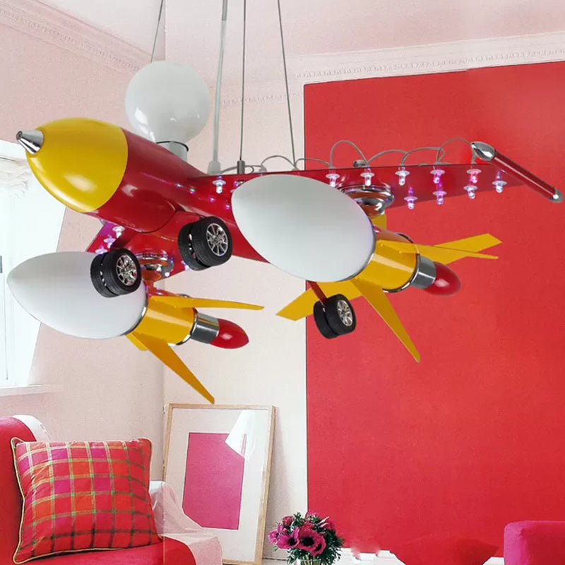 Plane Kid Bedroom Suspension Light Metal Three Lights Contemporary Chandelier in Red Clearhalo 'Ceiling Lights' 'Chandeliers' Lighting' options 174712