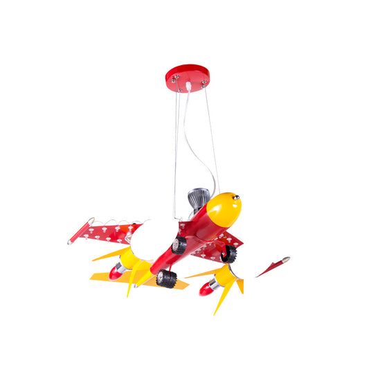 Plane Kid Bedroom Suspension Light Metal Three Lights Contemporary Chandelier in Red Clearhalo 'Ceiling Lights' 'Chandeliers' Lighting' options 174713