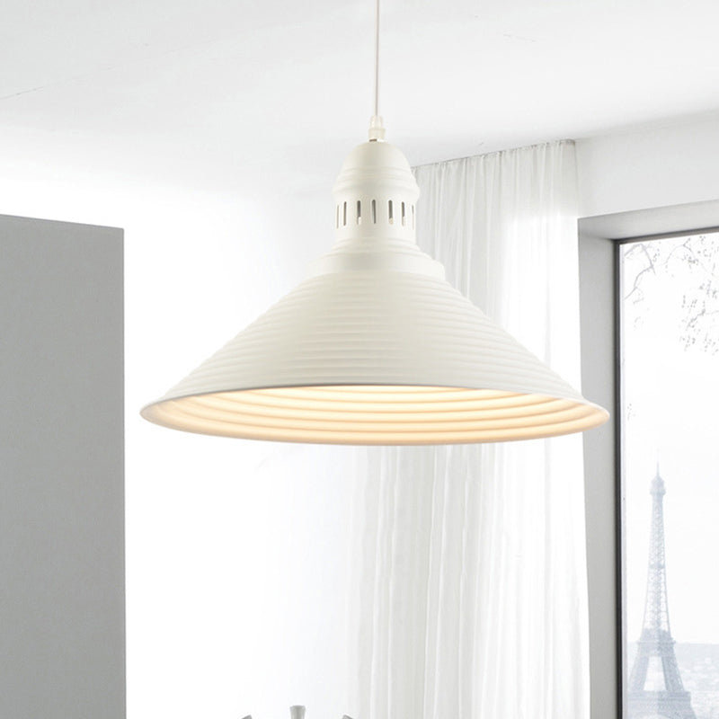 Cone Shade Hanging Light with Ruffle Design Nordic Metal 1 Light White/Pink Dining Room Hanging Pendant Light Clearhalo 'Ceiling Lights' 'Modern Pendants' 'Modern' 'Pendant Lights' 'Pendants' Lighting' 174782