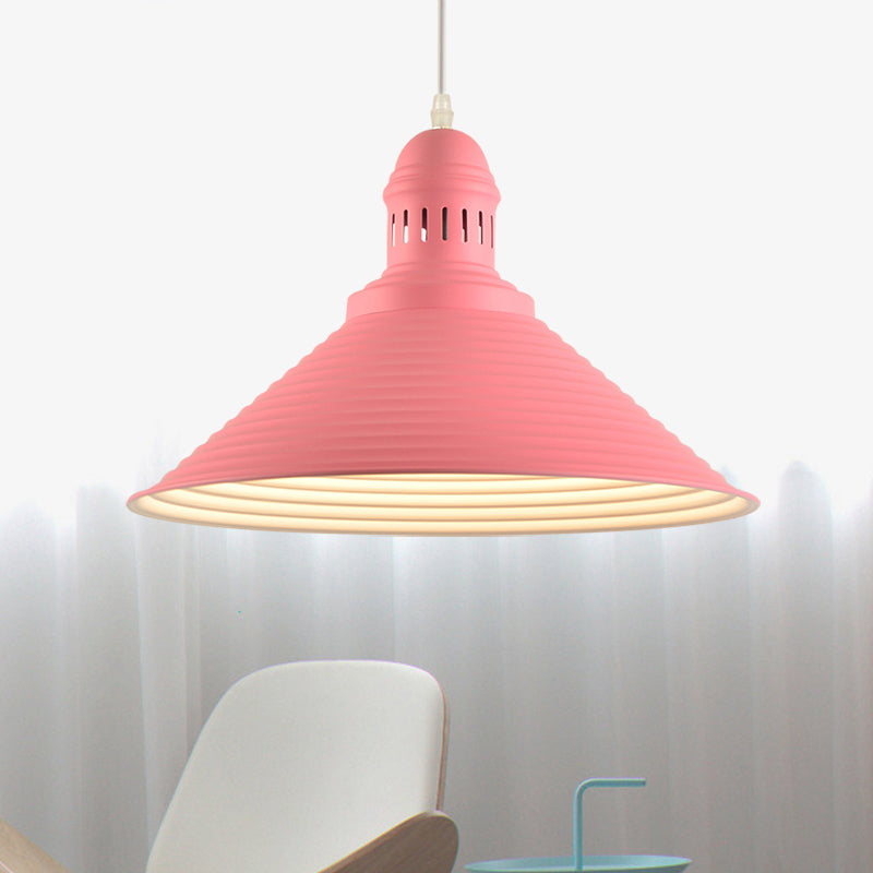 Cone Shade Hanging Light with Ruffle Design Nordic Metal 1 Light White/Pink Dining Room Hanging Pendant Light Pink Clearhalo 'Ceiling Lights' 'Modern Pendants' 'Modern' 'Pendant Lights' 'Pendants' Lighting' 174785