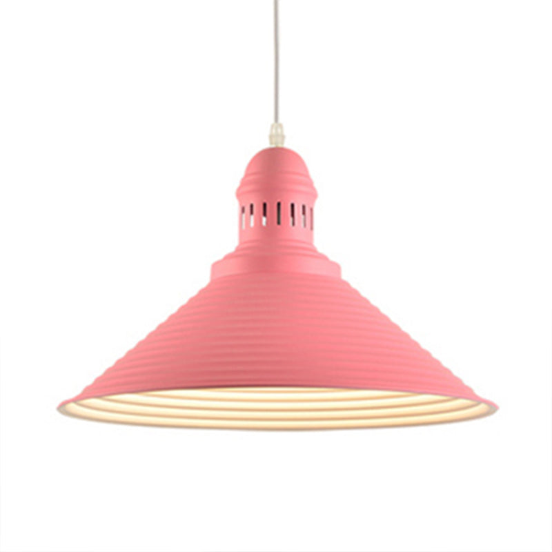 Cone Shade Hanging Light with Ruffle Design Nordic Metal 1 Light White/Pink Dining Room Hanging Pendant Light Clearhalo 'Ceiling Lights' 'Modern Pendants' 'Modern' 'Pendant Lights' 'Pendants' Lighting' 174786