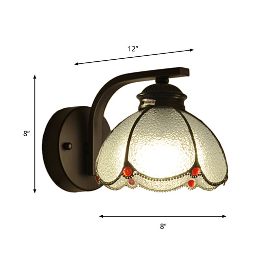 Red Beaded Decor Flower Shade Wall Lamp Tiffany Style Clear Bubble Glass 1-Head Ceiling Light Clearhalo 'wall lights' 'Wandleuchte' Leuchte' 174812