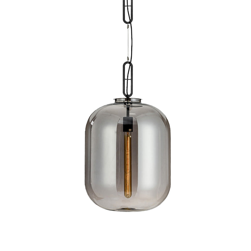 Modernist 1 Light Hanging Light Fixture with Glass Shade Amber/Smoke Gray Oval Pendant Lighting for Bedroom, 10"/14" W Clearhalo 'Ceiling Lights' 'Glass shade' 'Glass' 'Modern Pendants' 'Modern' 'Pendant Lights' 'Pendants' Lighting' 174819