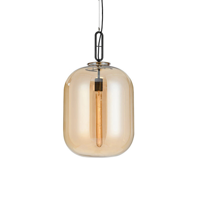 Modernist 1 Light Hanging Light Fixture with Glass Shade Amber/Smoke Gray Oval Pendant Lighting for Bedroom, 10"/14" W Clearhalo 'Ceiling Lights' 'Glass shade' 'Glass' 'Modern Pendants' 'Modern' 'Pendant Lights' 'Pendants' Lighting' 174827