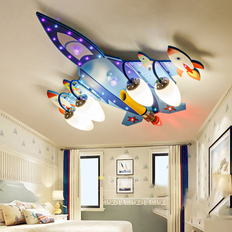 Plane Child Bedroom Ceiling Mount Light Wood Glass Modern Flush Light in Blue Finish Blue Clearhalo 'Ceiling Lights' 'Close To Ceiling Lights' 'Close to ceiling' 'Flush mount' Lighting' 174828