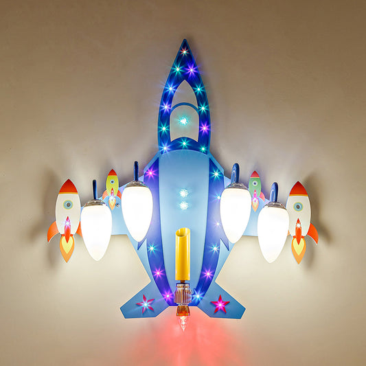 Plane Child Bedroom Ceiling Mount Light Wood Glass Modern Flush Light in Blue Finish Clearhalo 'Ceiling Lights' 'Close To Ceiling Lights' 'Close to ceiling' 'Flush mount' Lighting' 174832