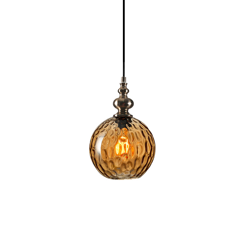 8"/10" W Global Shade Hanging Lighting Modern Stylish Clear/Smoke Gray Dimpled Glass 1 Light Living Room Pendant Lamp Clearhalo 'Ceiling Lights' 'Glass shade' 'Glass' 'Modern Pendants' 'Modern' 'Pendant Lights' 'Pendants' Lighting' 174909