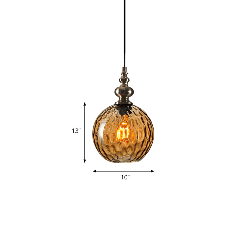 8"/10" W Global Shade Hanging Lighting Modern Stylish Clear/Smoke Gray Dimpled Glass 1 Light Living Room Pendant Lamp Clearhalo 'Ceiling Lights' 'Glass shade' 'Glass' 'Modern Pendants' 'Modern' 'Pendant Lights' 'Pendants' Lighting' 174911