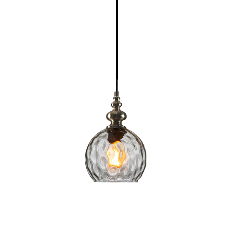 8"/10" W Global Shade Hanging Lighting Modern Stylish Clear/Smoke Gray Dimpled Glass 1 Light Living Room Pendant Lamp Clearhalo 'Ceiling Lights' 'Glass shade' 'Glass' 'Modern Pendants' 'Modern' 'Pendant Lights' 'Pendants' Lighting' 174919