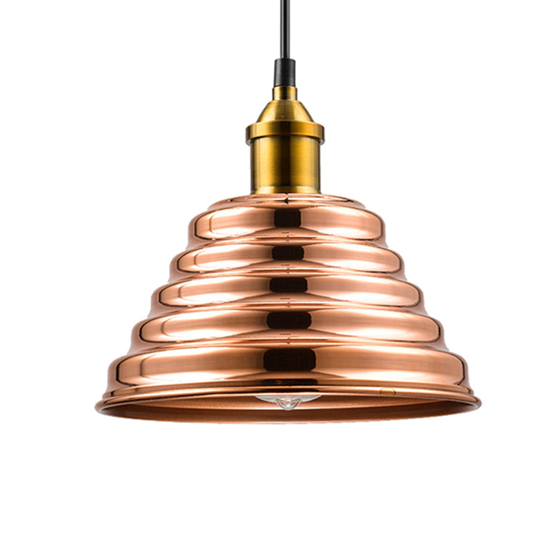 Ribbed Cone Shade Ceiling Lighting Modern Metal 1 Light Rose Gold Bedroom Hanging Pendant Light Clearhalo 'Ceiling Lights' 'Pendant Lights' 'Pendants' Lighting' 174977