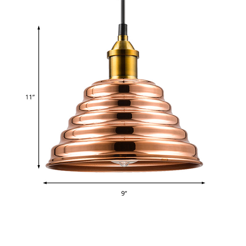 Ribbed Cone Shade Ceiling Lighting Modern Metal 1 Light Rose Gold Bedroom Hanging Pendant Light Clearhalo 'Ceiling Lights' 'Pendant Lights' 'Pendants' Lighting' 174978