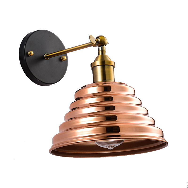 Metal Tapered Wall Sconce with Ribbed Design Contemporary 1 Light Wall Mounted Lamp in Rose Gold Clearhalo 'Cast Iron' 'Glass' 'Industrial' 'Modern wall lights' 'Modern' 'Tiffany' 'Traditional wall lights' 'Wall Lamps & Sconces' 'Wall Lights' Lighting' 174992