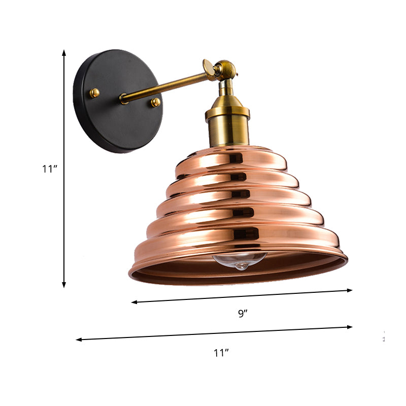 Metal Tapered Wall Sconce with Ribbed Design Contemporary 1 Light Wall Mounted Lamp in Rose Gold Clearhalo 'Cast Iron' 'Glass' 'Industrial' 'Modern wall lights' 'Modern' 'Tiffany' 'Traditional wall lights' 'Wall Lamps & Sconces' 'Wall Lights' Lighting' 174993