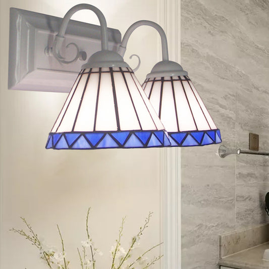 White Glass Cone Sconce Light Tiffany Style 2 Bulbs Wall Mount Light for Bedroom Lighting Clearhalo 'Industrial' 'Middle century wall lights' 'Tiffany wall lights' 'Tiffany' 'Wall Lamps & Sconces' 'Wall Lights' Lighting' 175020