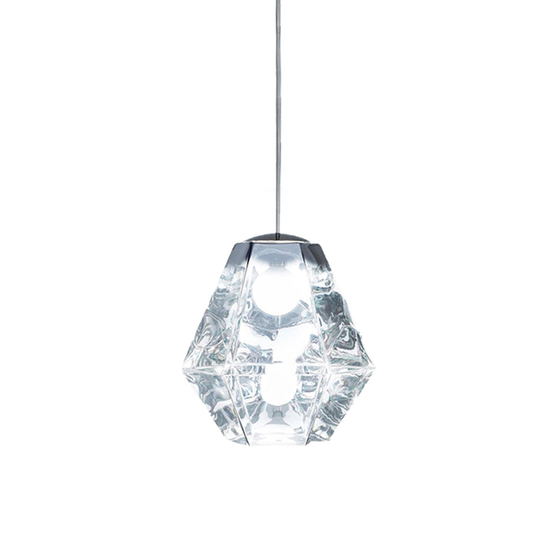 Diamond Pendant Lighting Post-Modern Glass 1 Light Clear/Amber Hanging Ceiling Light with Linear/Stout Shade Clearhalo 'Ceiling Lights' 'Glass shade' 'Glass' 'Modern Pendants' 'Modern' 'Pendant Lights' 'Pendants' Lighting' 175063