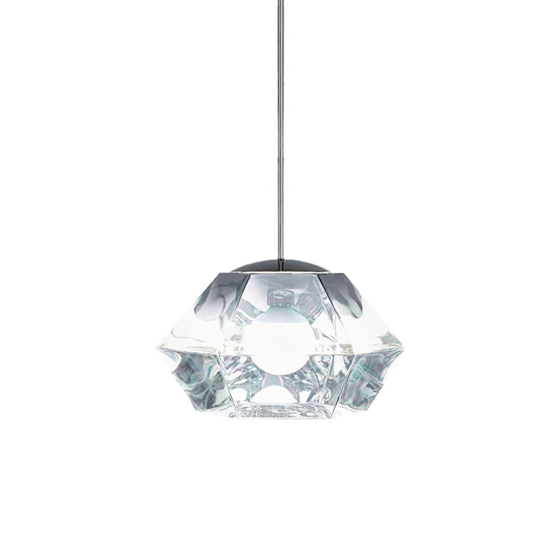 Diamond Pendant Lighting Post-Modern Glass 1 Light Clear/Amber Hanging Ceiling Light with Linear/Stout Shade Clearhalo 'Ceiling Lights' 'Glass shade' 'Glass' 'Modern Pendants' 'Modern' 'Pendant Lights' 'Pendants' Lighting' 175064