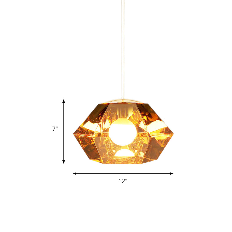 Diamond Pendant Lighting Post-Modern Glass 1 Light Clear/Amber Hanging Ceiling Light with Linear/Stout Shade Clearhalo 'Ceiling Lights' 'Glass shade' 'Glass' 'Modern Pendants' 'Modern' 'Pendant Lights' 'Pendants' Lighting' 175068