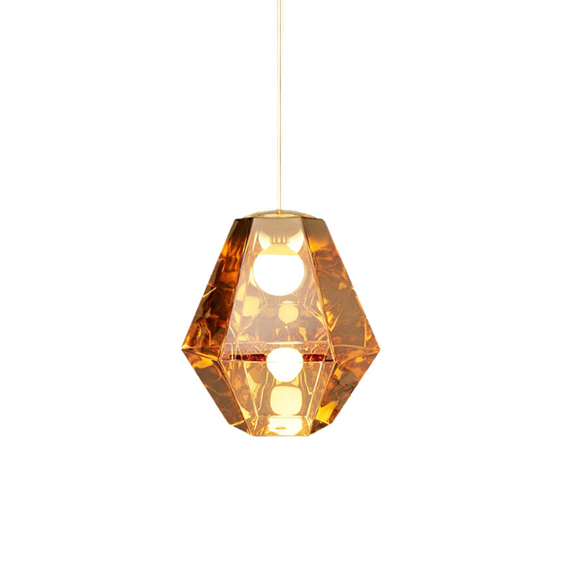 Diamond Pendant Lighting Post-Modern Glass 1 Light Clear/Amber Hanging Ceiling Light with Linear/Stout Shade Clearhalo 'Ceiling Lights' 'Glass shade' 'Glass' 'Modern Pendants' 'Modern' 'Pendant Lights' 'Pendants' Lighting' 175069