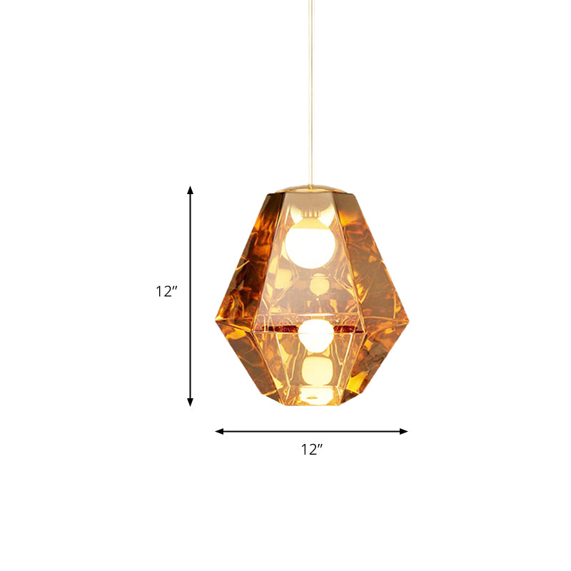 Diamond Pendant Lighting Post-Modern Glass 1 Light Clear/Amber Hanging Ceiling Light with Linear/Stout Shade Clearhalo 'Ceiling Lights' 'Glass shade' 'Glass' 'Modern Pendants' 'Modern' 'Pendant Lights' 'Pendants' Lighting' 175070