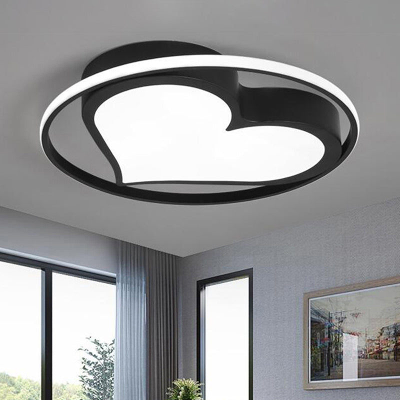 Modern Circular Ceiling Lamp with Loving Heart Acrylic Metal Flush Ceiling Light for Living Room Black Clearhalo 'Ceiling Lights' 'Close To Ceiling Lights' 'Close to ceiling' 'Flush mount' Lighting' 175138