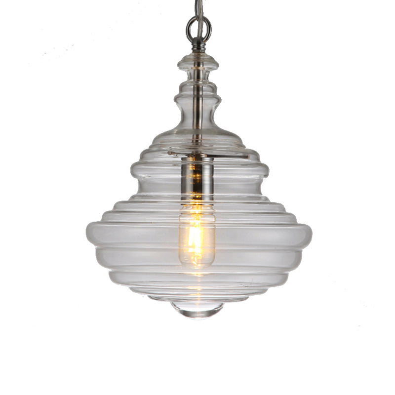 Contemporary Spool/Bell Pendant Light Clear/Blue Ruffle Glass 1 Light Bedroom Hanging Ceiling Light Clearhalo 'Ceiling Lights' 'Glass shade' 'Glass' 'Modern Pendants' 'Modern' 'Pendant Lights' 'Pendants' Lighting' 175152