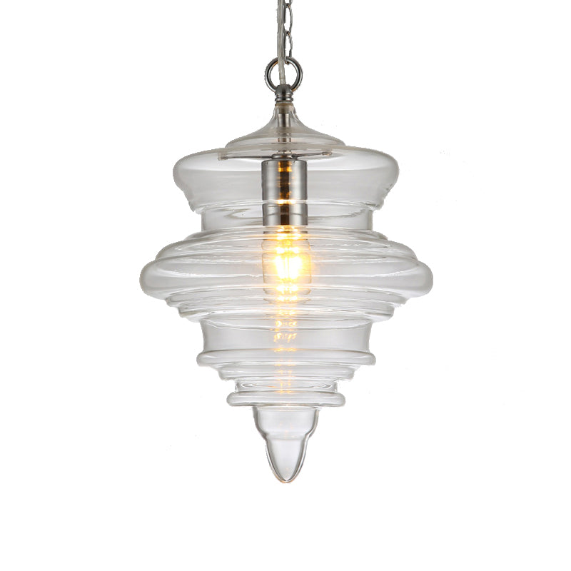 Contemporary Spool/Bell Pendant Light Clear/Blue Ruffle Glass 1 Light Bedroom Hanging Ceiling Light Clearhalo 'Ceiling Lights' 'Glass shade' 'Glass' 'Modern Pendants' 'Modern' 'Pendant Lights' 'Pendants' Lighting' 175154