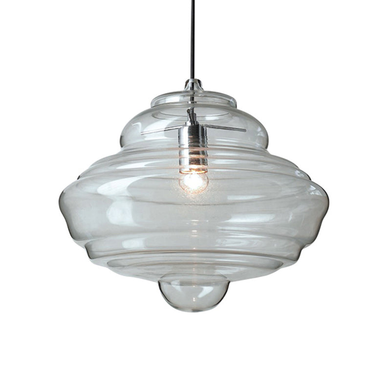 Contemporary Spool/Bell Pendant Light Clear/Blue Ruffle Glass 1 Light Bedroom Hanging Ceiling Light Clearhalo 'Ceiling Lights' 'Glass shade' 'Glass' 'Modern Pendants' 'Modern' 'Pendant Lights' 'Pendants' Lighting' 175158