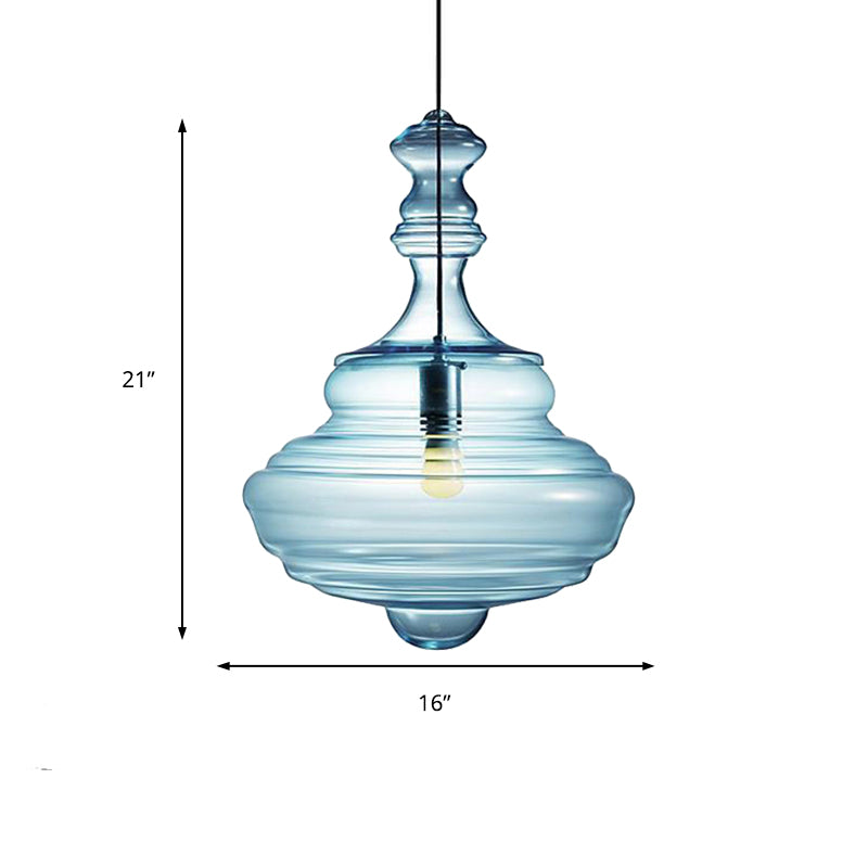 Contemporary Spool/Bell Pendant Light Clear/Blue Ruffle Glass 1 Light Bedroom Hanging Ceiling Light Clearhalo 'Ceiling Lights' 'Glass shade' 'Glass' 'Modern Pendants' 'Modern' 'Pendant Lights' 'Pendants' Lighting' 175161